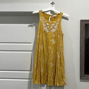 Mustard Yellow Altar’d State Mid-Thigh Dress with White Embroidering | Size M
